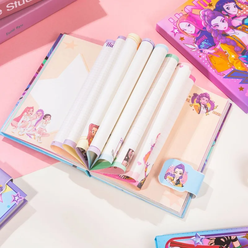 K pop Demon Hunters دفتر بإبزيم مغناطيسي كرتوني للرسوم المتحركة صفحة ملونة دفتر مخطط الشفط HUNTR/X Rumi Mira Zoey