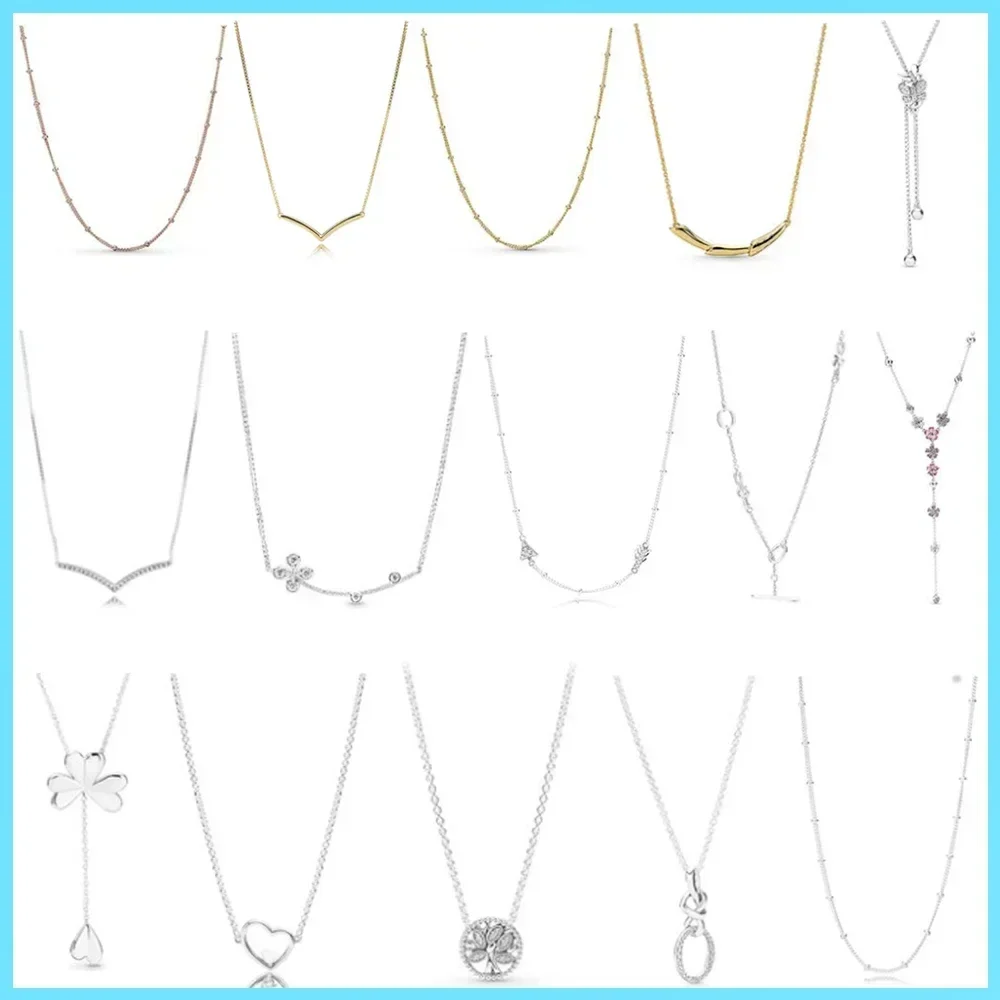 

Пан, 100% стерлинговое серебро 925 пробы, 1:1, женское темпераментное простое V-образное ожерелье с любовным письмом и бабочкой, четырехлистная застежка, ожерелье, ювелирные изделия