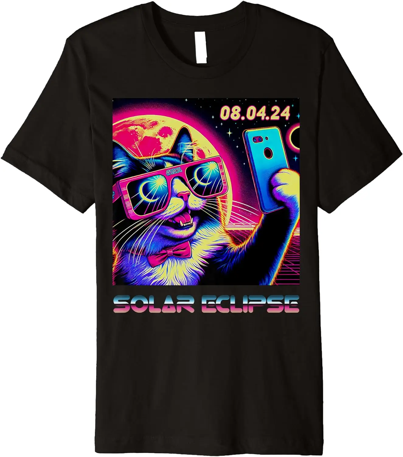 Cat Taking A Selfie With Solar 2024 Eclipse Wearing Glasses Premium T-Shirt