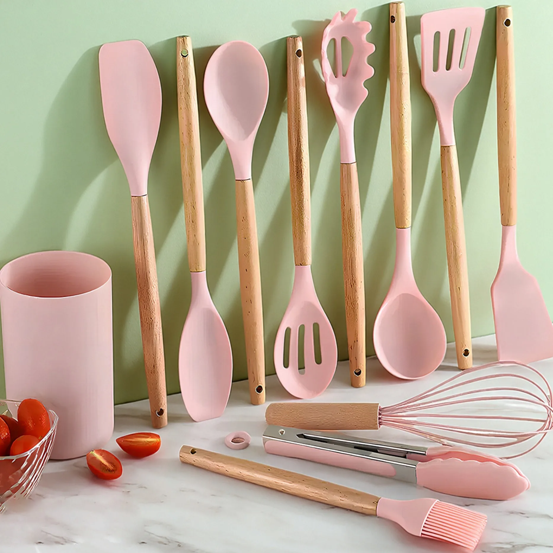 33 pcs of silicone kitchenware, high-temperature resistant spatulas, spoons, whisks and other sets, food-grade odorless cookware