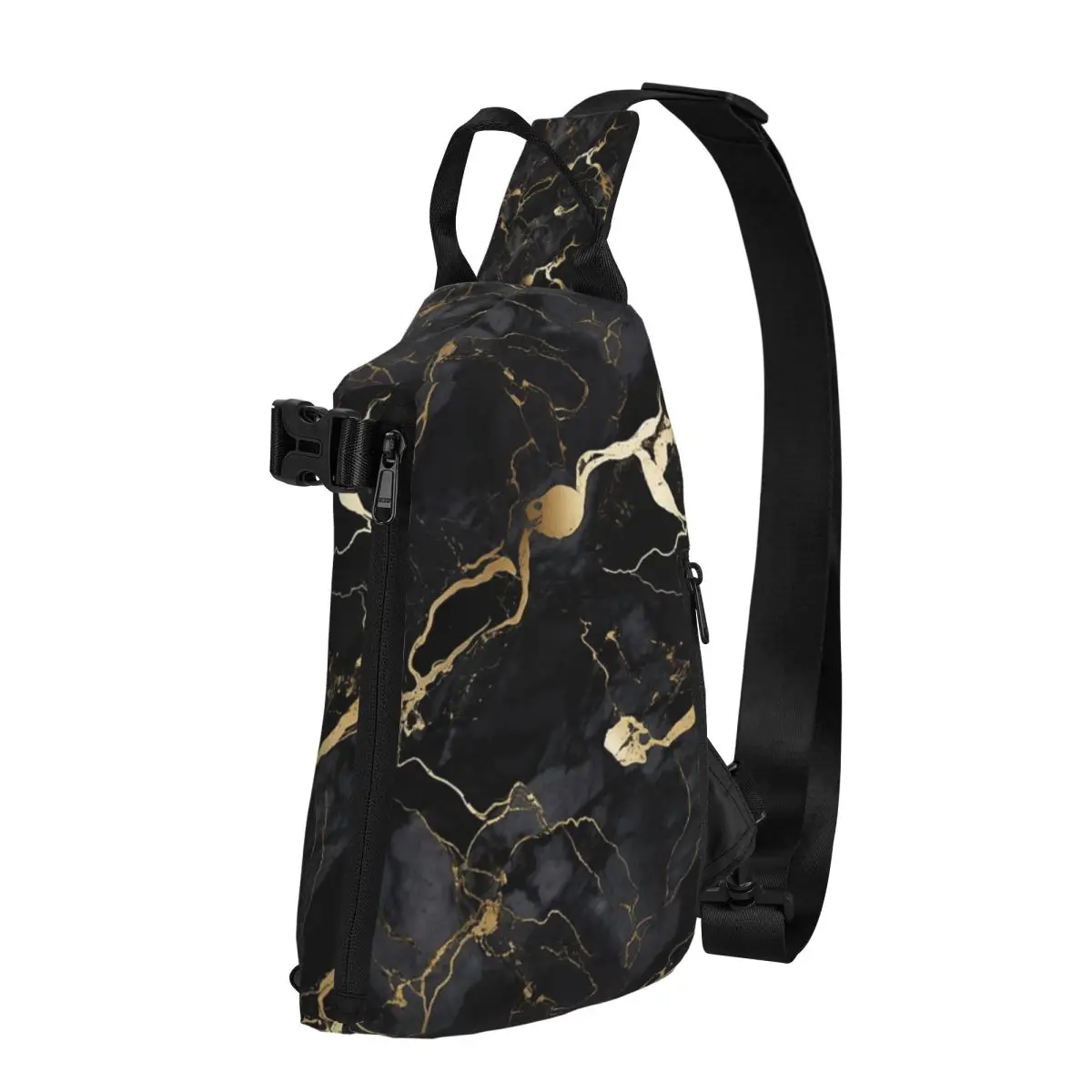 Classic Black And Gold Marble Chest Bag Men Sling Crossbody Backpack Chest Bag Travel Hiking Daypack Shoulder Bag