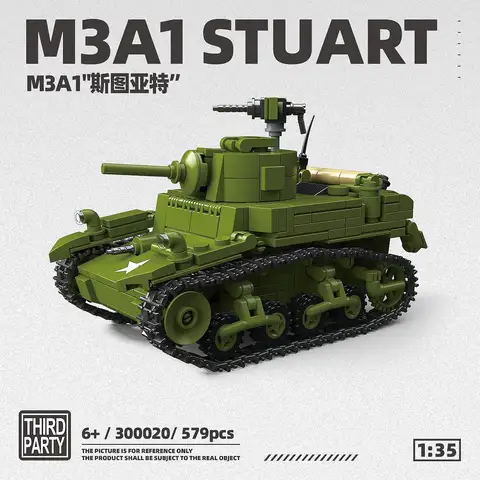 MOC ACW M3A1 Stuart Light Tank Building Kit 579 PCS, DIY US Army Military Model for Collectors & Kids, Historic Gift for Adults