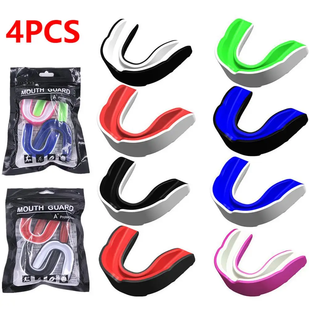 4pcs Fighting Training Mouth Guard Boxing Gum Shield Tooth Brace Adult Sports Mouthguard Muay Thai Boxing Teeth Protection Set