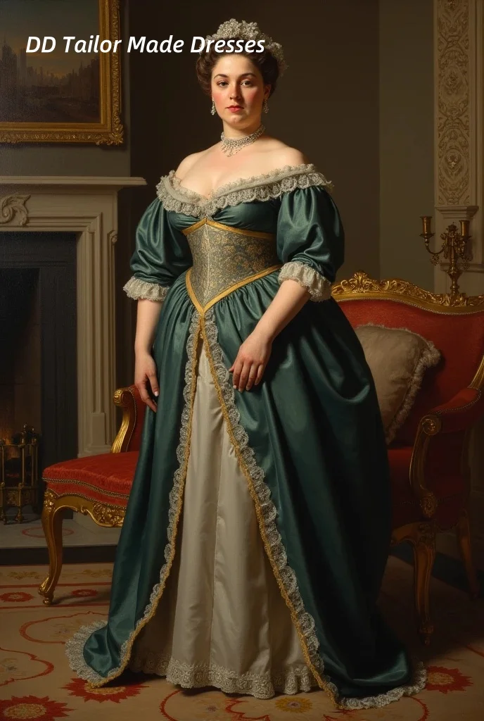 Jägergrünes viktorianisches Ballkleid, Vintage-Korsett, Abendkleid, halbe Ärmel, individuelles Maskerade-Kostüm für Frauen