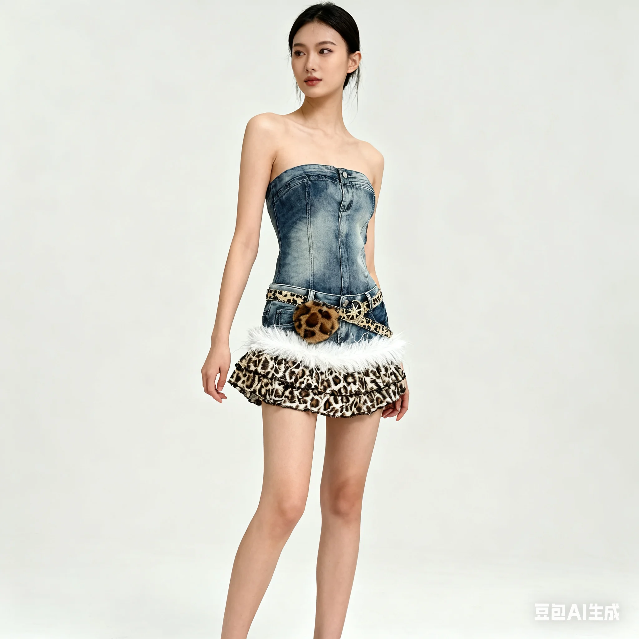 

Y2K Готическая коричневая джинсовая юбка с леопардовым принтом в стиле пэчворк - Spice Girl Retro Punk High Street Американская и корейская модная мини-юбка