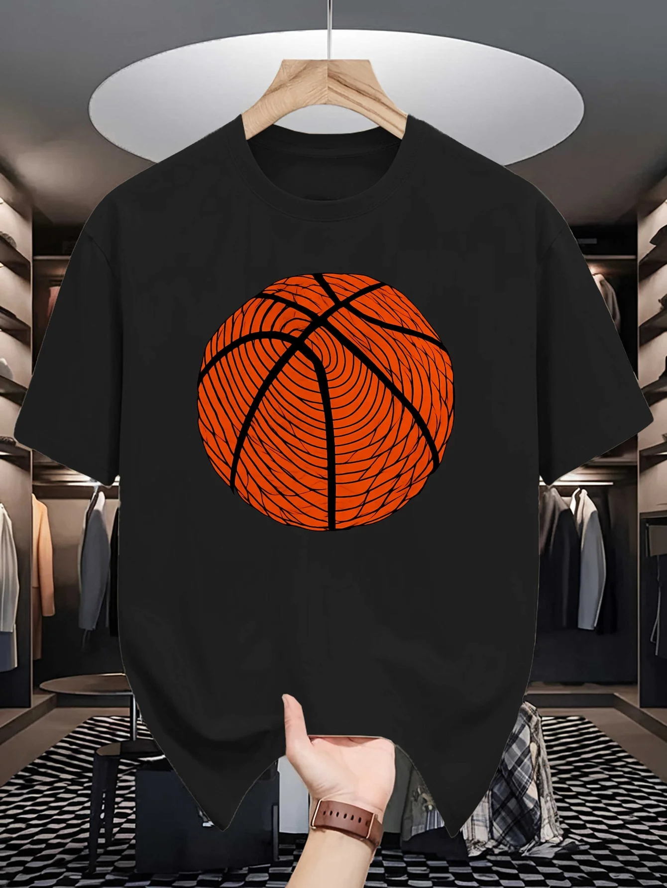 Abstract Line Basketball Graphic Mens Crew Neck T Shirt Sport Ball Art Print Short Sleeve Casual Cotton Daily Summer Tops