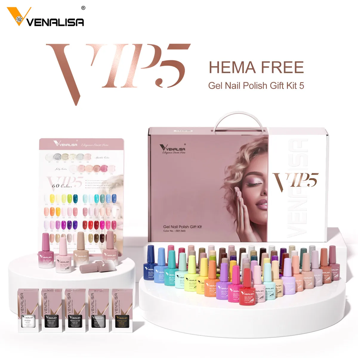 VENALISA VIP5 Kit Nail Gel Polish HEMA FREE Glitter Great Coverage Semi Permanent Nude Pink Jelly Color Gel Varnish Nail Set