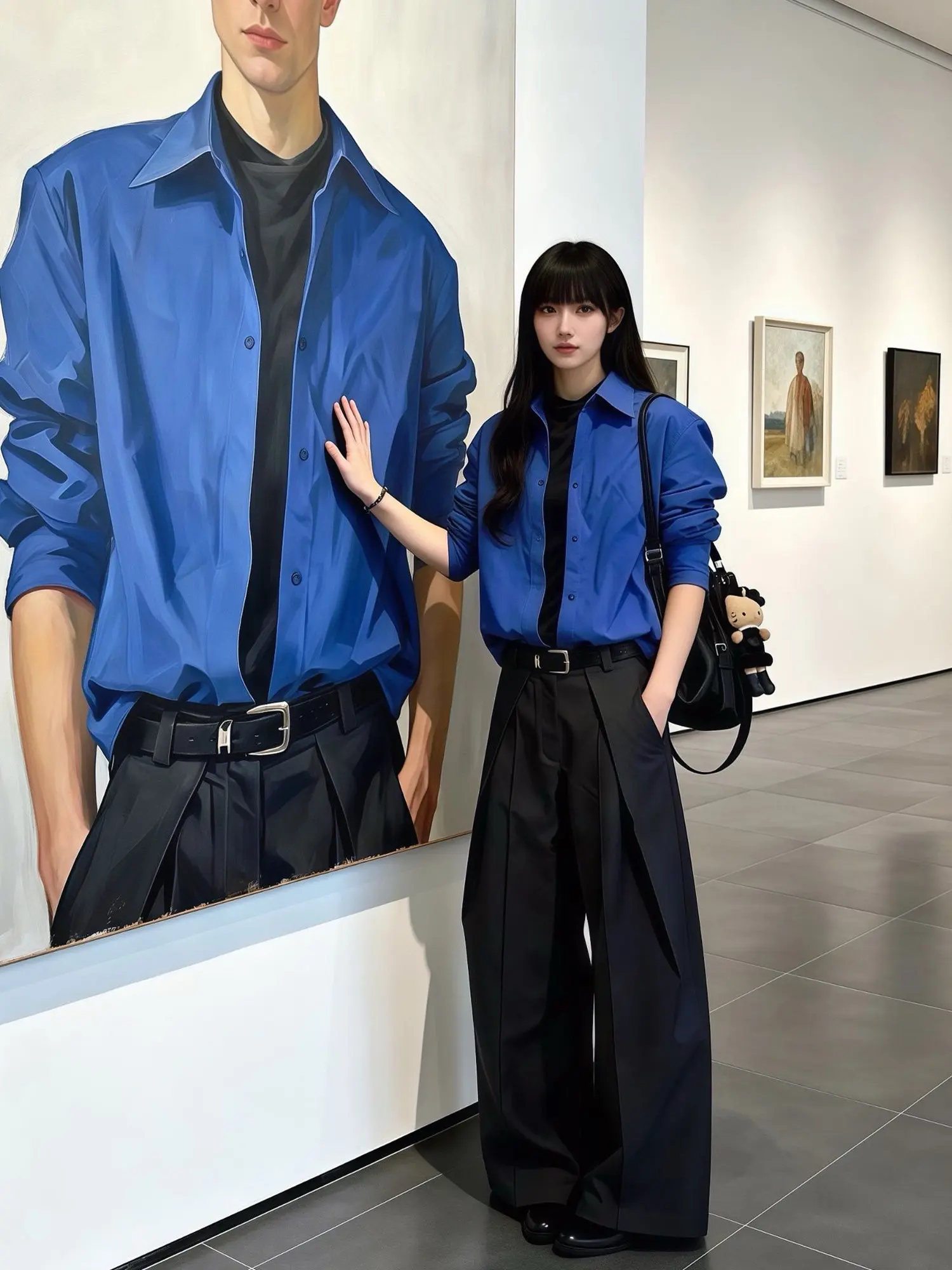 Klein Blue Korean Style Men's Shirt Long Sleeve Layering Inner Wear American Neutral Style Spring Summer High End Feeling