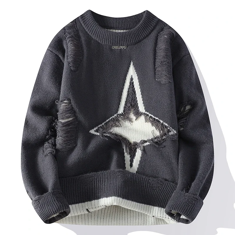 Pull Homme 2024 High Quality Fashion Printed Star Sweater Men Autumn Thick Warm Sweaters Korean Harajuku Winter Jumpers knitwear