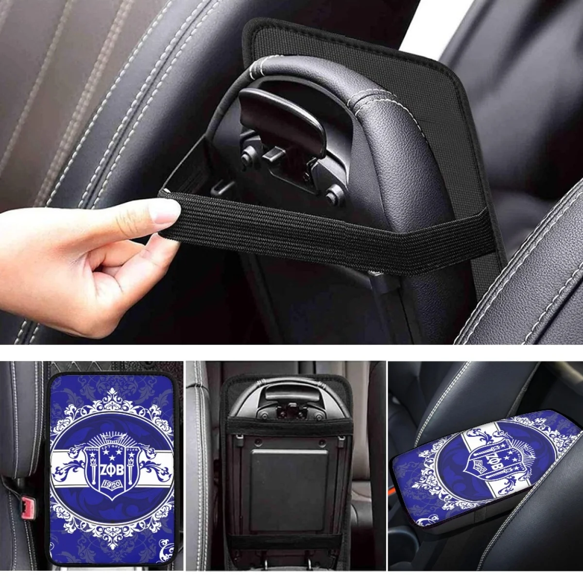 Zeta Phi Beta Print College Sorority Universal All Car Armrest Case for Women Female Car Interior Accessories Premium Box Covers