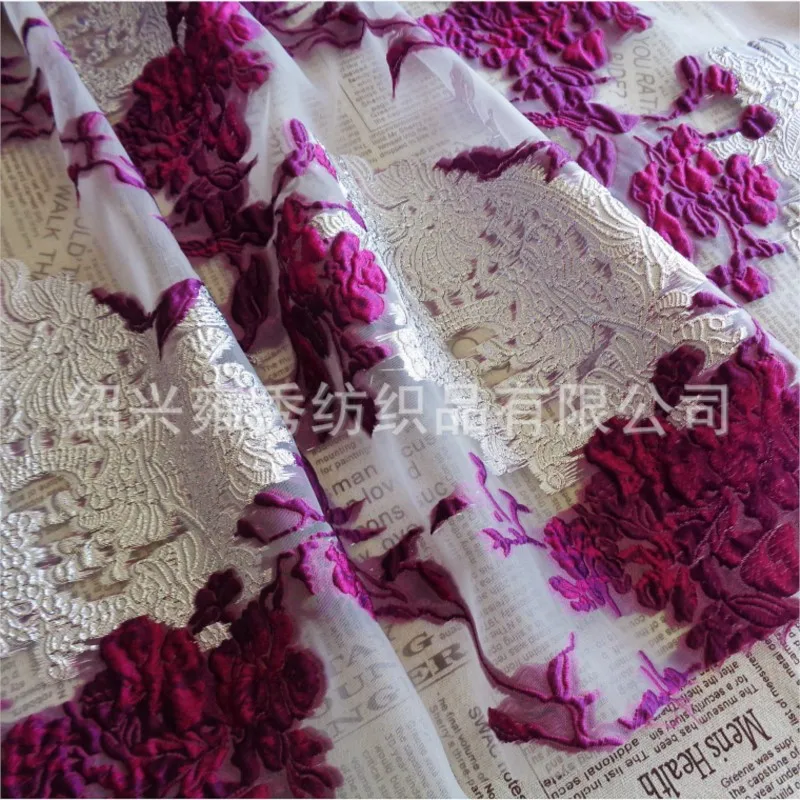 Dyed jacquard gold and silver thread large flower embossed wedding dress evening gown fashion quality
