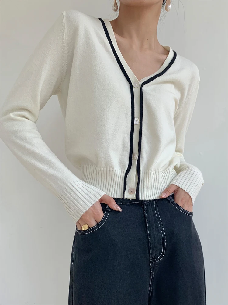 

V-Ne ort Knitted Cardigan Women's Inner Spring Autumn Simple Elegance Sweater Jaet Top Commute Sle Long Sve