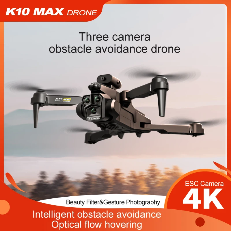 New K10Max Mini Drone 4K Professinal Three Camera Wide Angle Optical Flow Localization Four-way Obstacle Avoidance RC Quadcopter