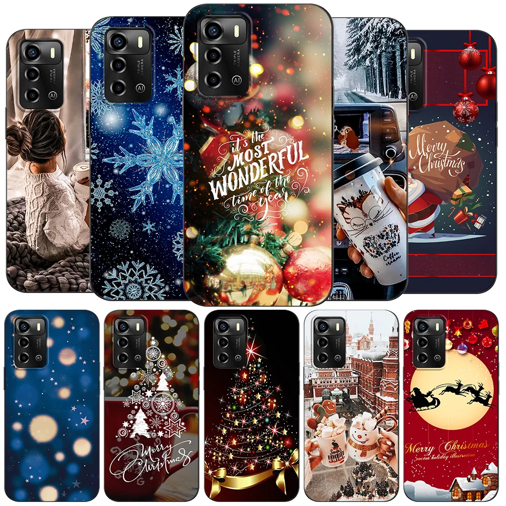 Case For ZTE Blade A72 4G Back Phone Cover Protective Soft Silicone Black Tpu Christmas winter snow