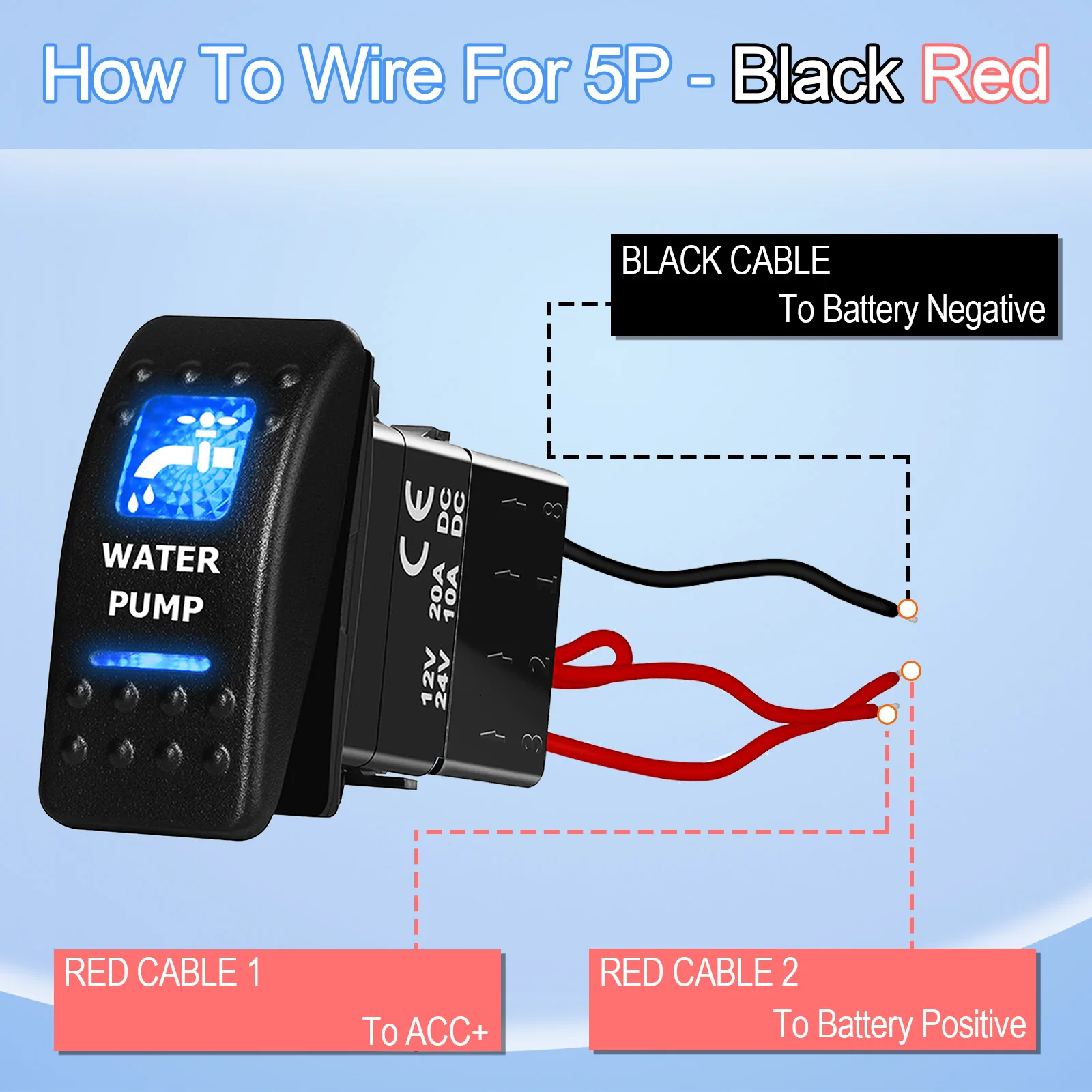 BANDC Blue Led Water Pump Rocker Switch with Plug Socket 5Pins / 7Pins Toggle Switch for Carling Car RV Marine Dash Panel Boat