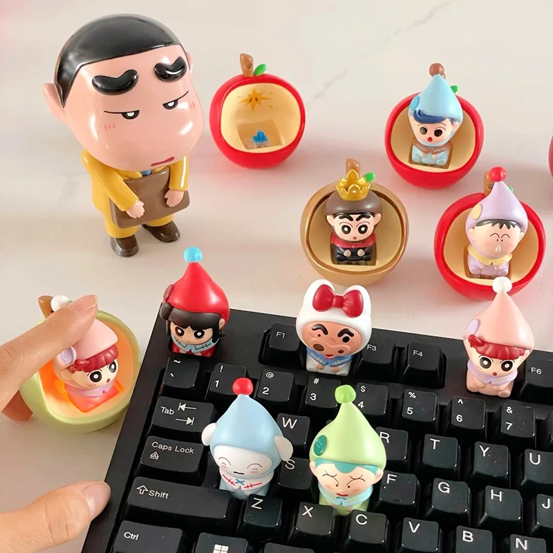Kawaii Crayon Shinchan Dwarf Fairy Tale Keycap Blind Box Custom Mechanical Keyboard Decor Anime Doll Desktop Decoration view 3