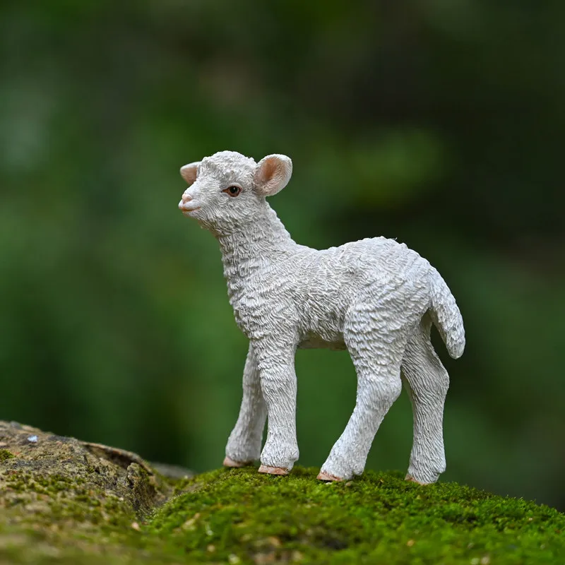 Cute Realistic Resin Lamb Figurine Set Mini Standing Lying Sheep Statue For Fairy Garden Bonsai Terrarium Micro Landscape Deskto