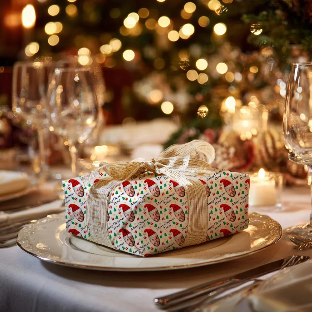 Maßgeschneidertes Weihnachtsgeschenkpapier für Gesicht/Namen, perfekt für Feiertagsfeiern mit Weihnachtsmotiv, frohe Weihnachtsdekorationen