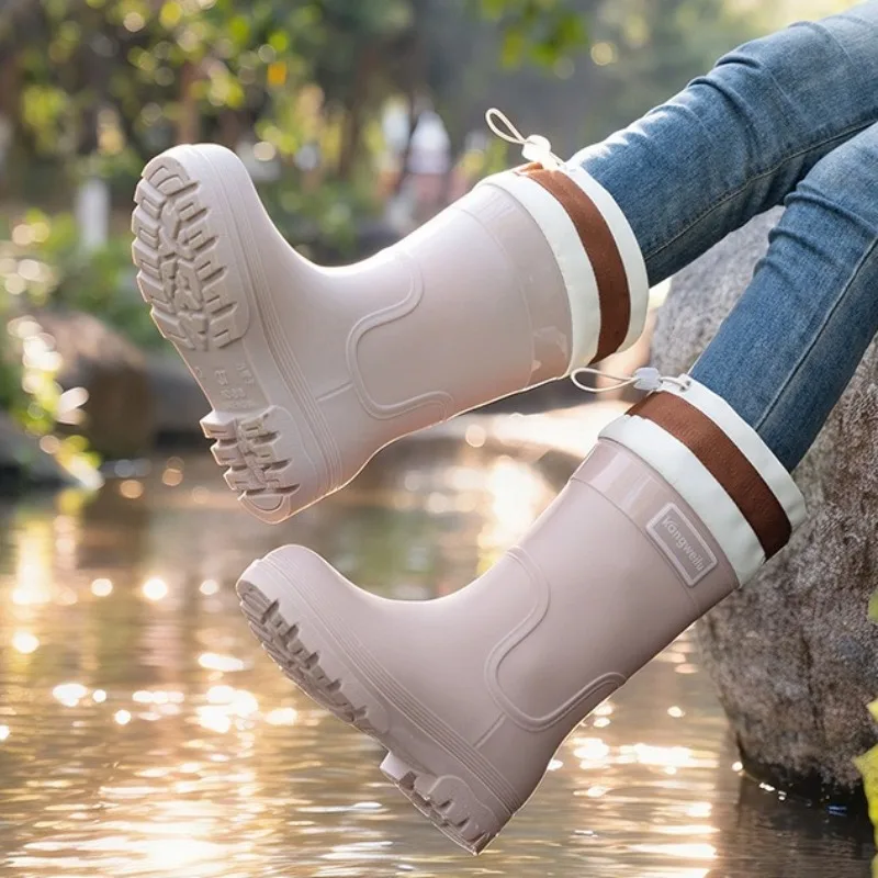 

Женские водонепроницаемые дождевые ботинки до середины икры, нескользящие резиновые туфли с толстой подошвой, дышащие рабочие ботинки с широким носком для улицы, zapatos mujer