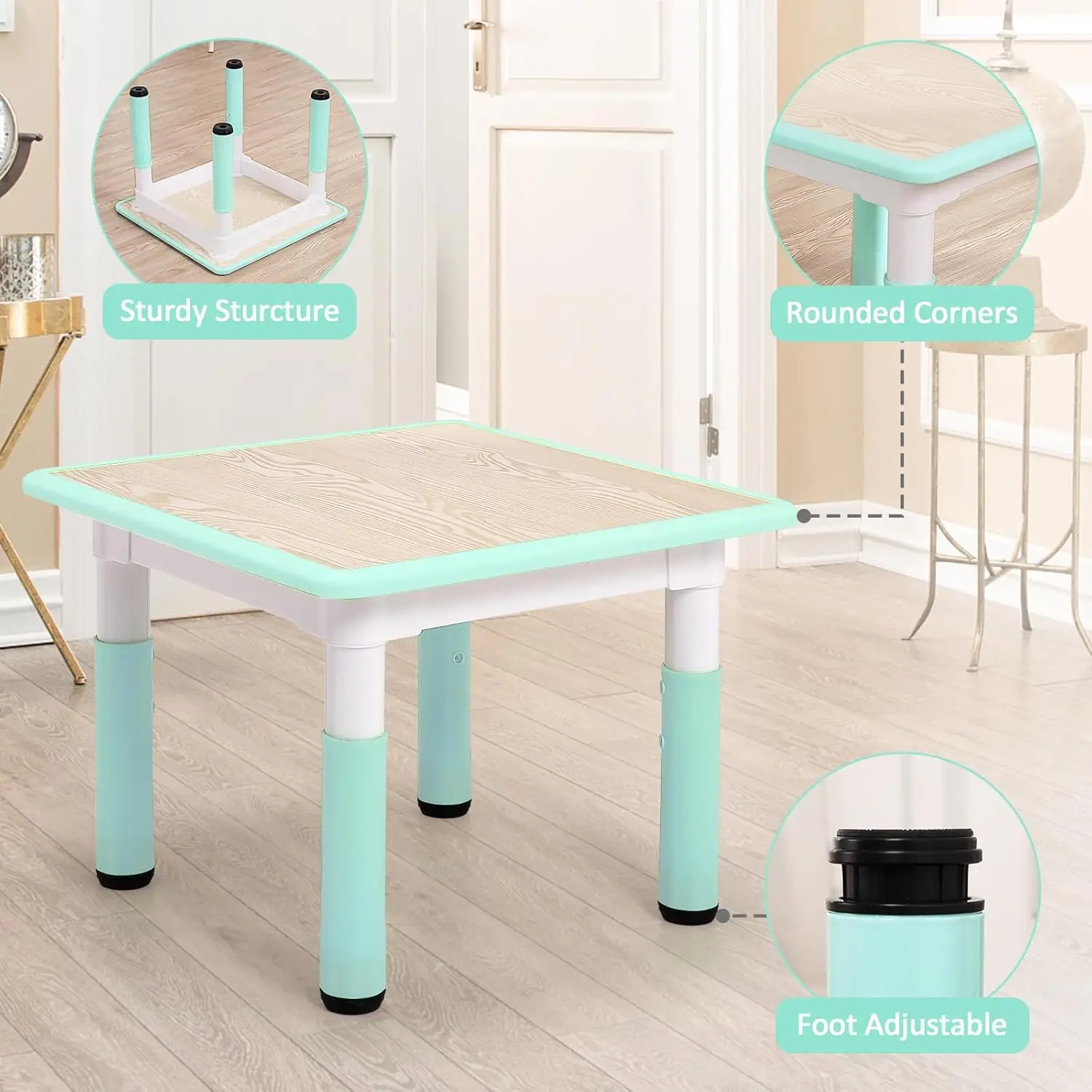 TackView 23inch Kids Table and 4 Chair Set Toddler Table Set-Teal Activity Art Craft Table Non-Slip Legs Graffiti TopMulti-Function Easy Assembly for Home School Kids view 6