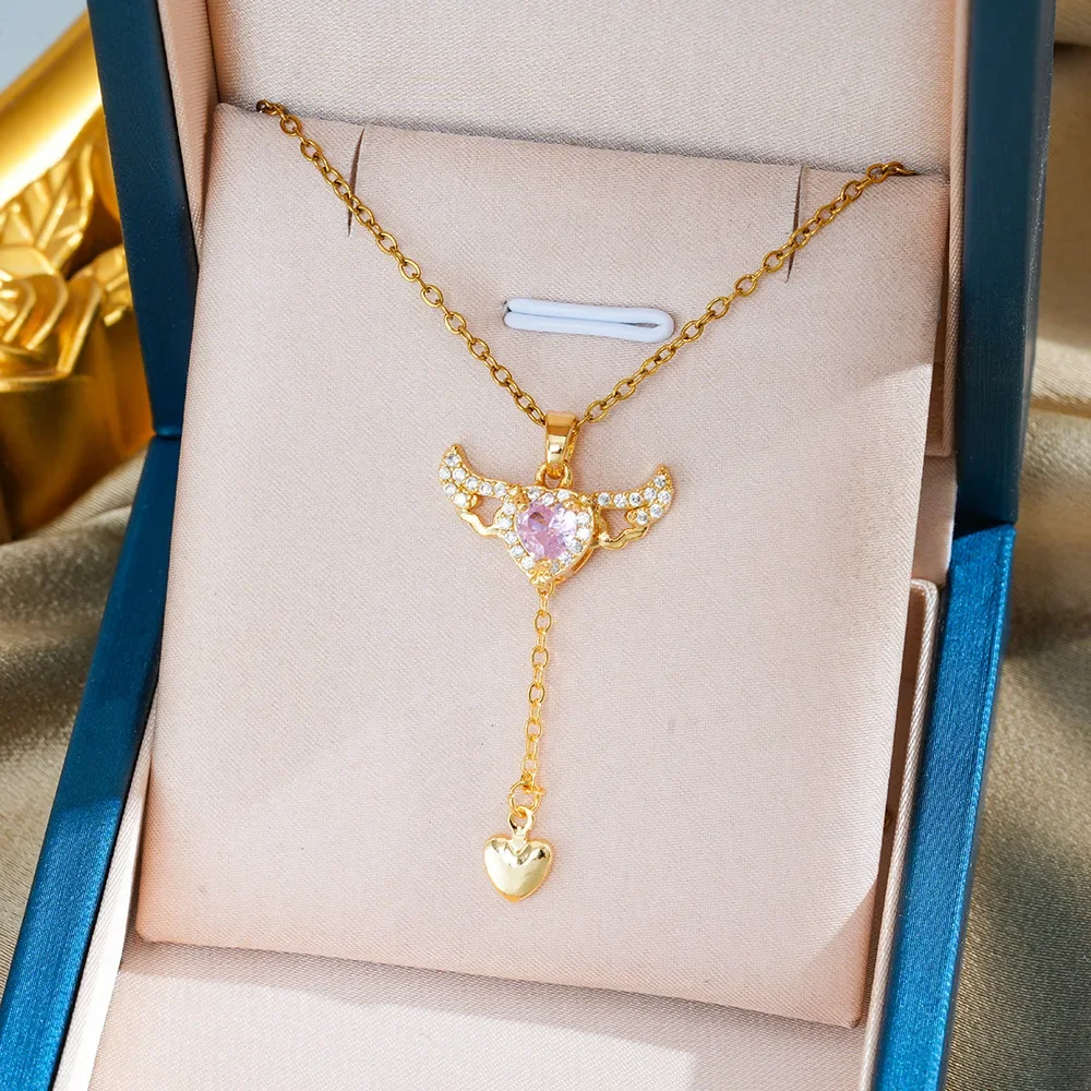 

Women can move the small wing tassel collarbone chain angel wing heart-shaped titanium steel necklace