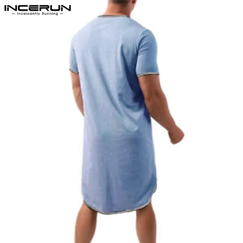 INCERUN-Peignoirs d\'été à manches courtes et col en V pour hommes, robes de nuit patchwork, zones bre adt, confortables, décontractés, chemise de