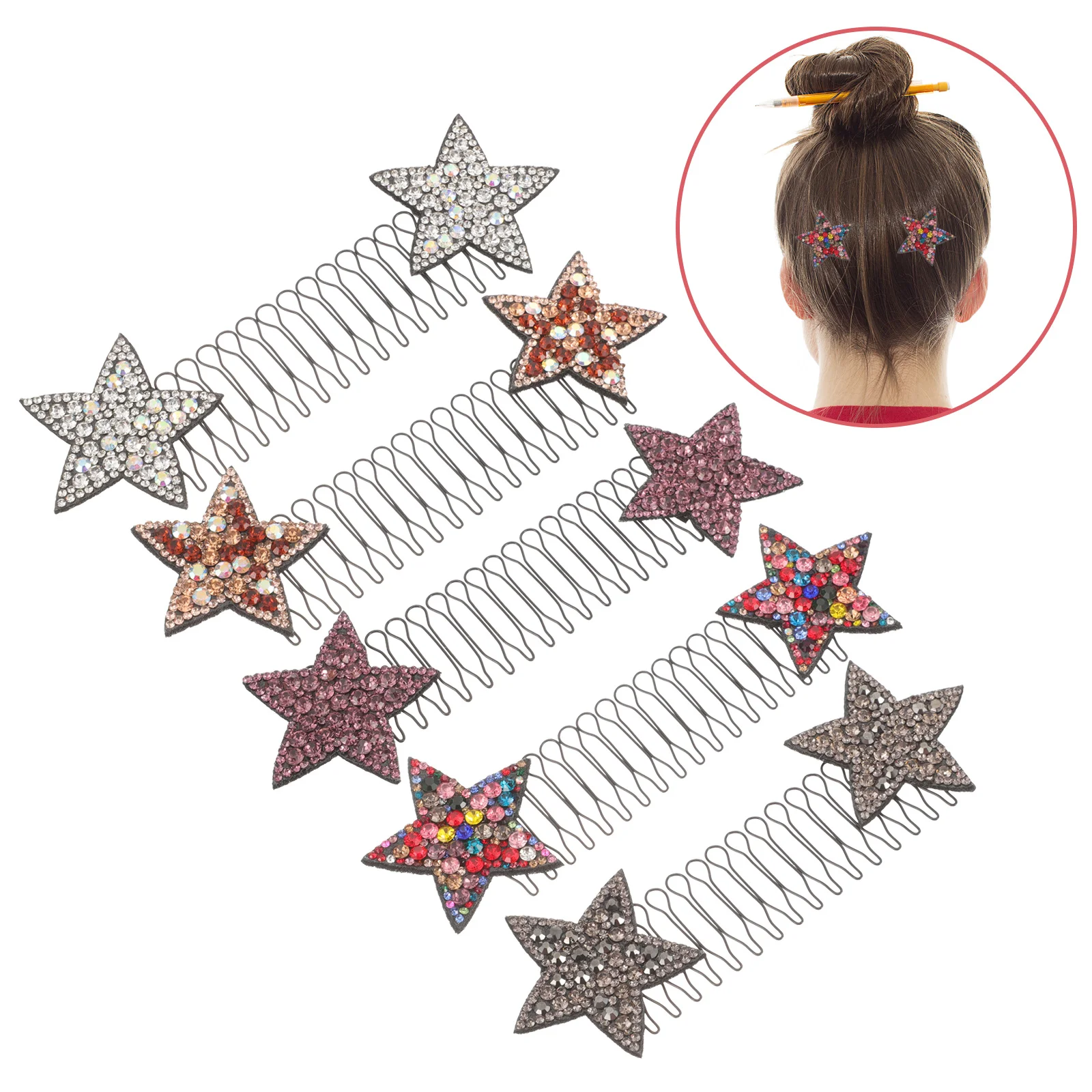 5 قطع من أمشاط تثبيت الشعر العصرية الجذابة ومشابك مزينة بنجمة حجر الراين للنساء والفتيات وتصفيفة الشعر المرتبة