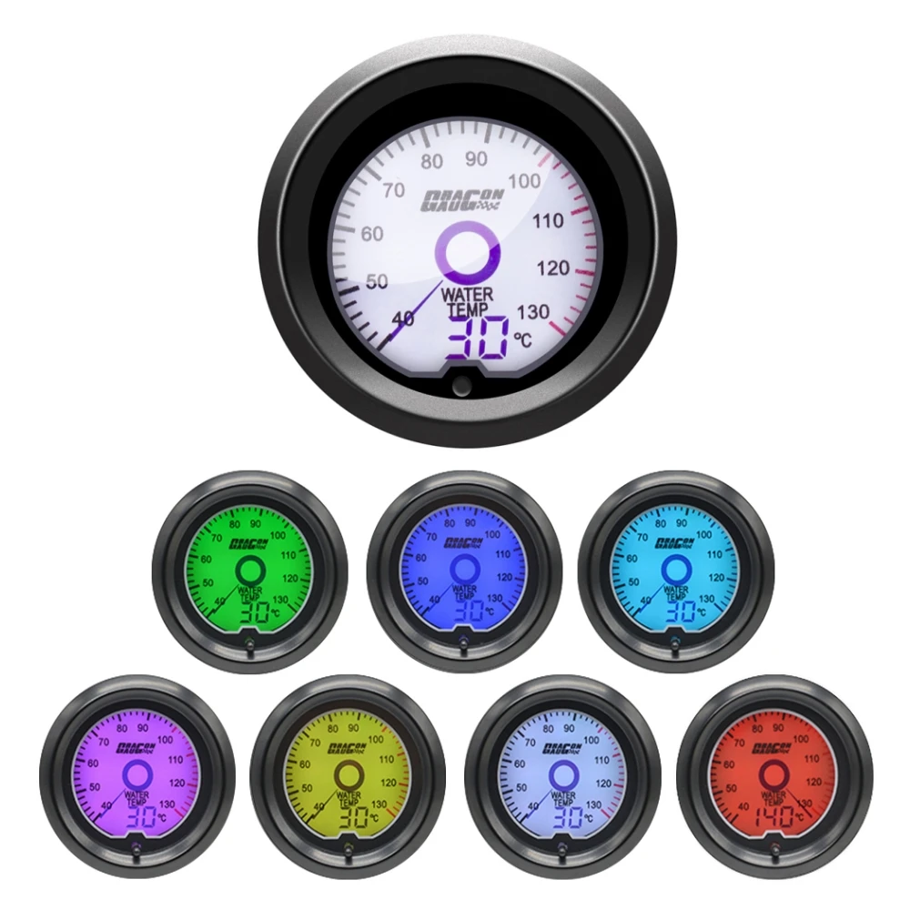 52mm Car Water Temp Oil Temp Oil Press Tachometer RPM Vacuum Boost Exhaust Temp Voltmeter LCD Digital Display 7 Colors Car Gauge