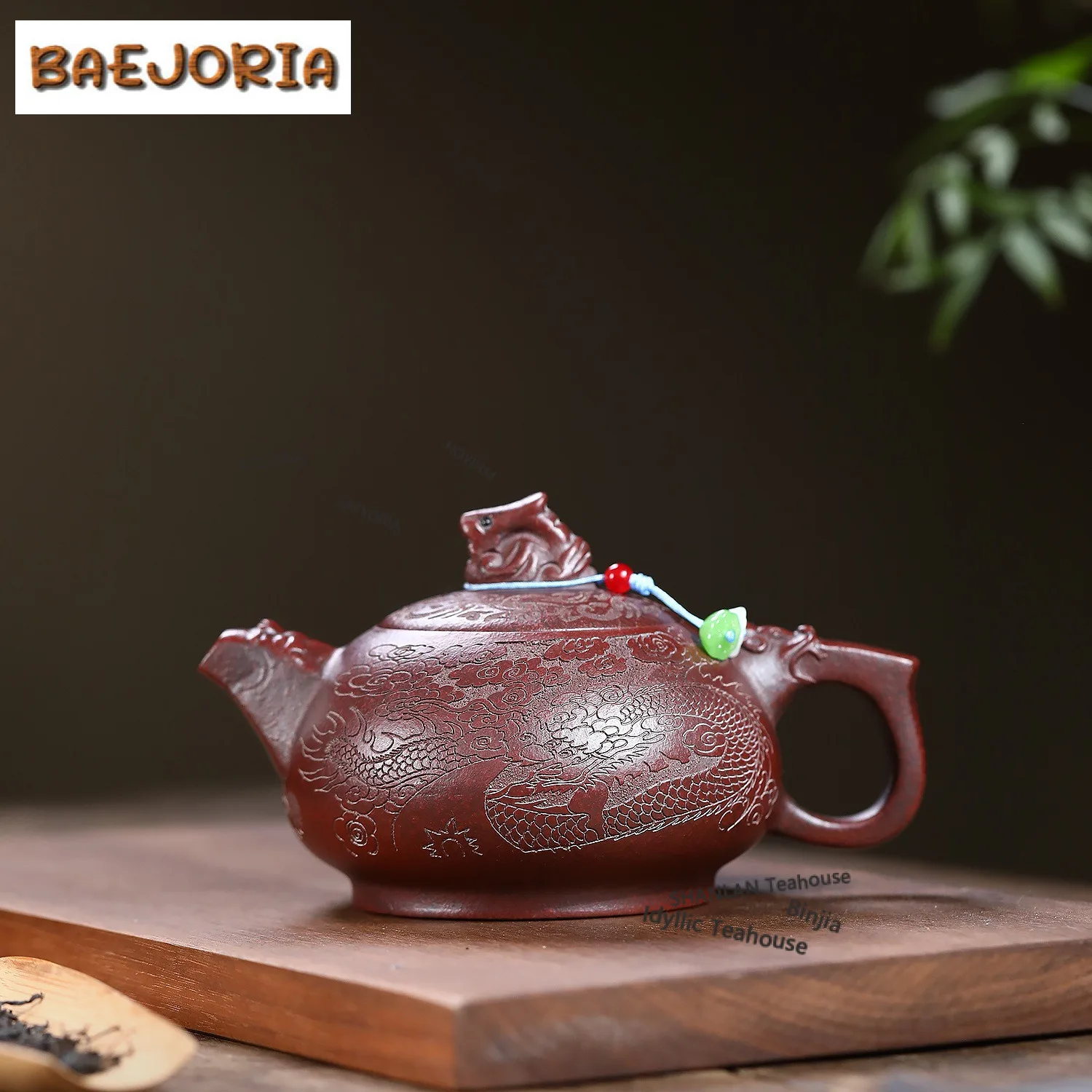 310ml Zen Yixing Purple Clay Teapots Handmade Coiled Dragon Lying Cloud Pot Raw Ore Iron Blood Red Sand Mud Kettle Zisha Tea Set