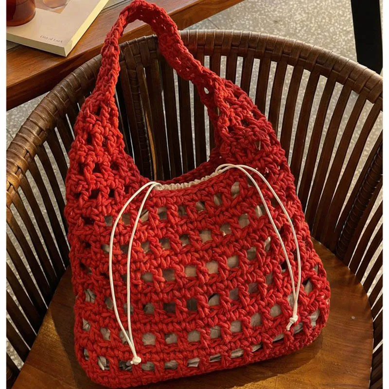 Ladies' Handbag 2026 Personalized Hollow Bag New Trendy Woven Vacation Shoulder Bags With Large Capacity Tote Bags