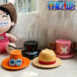 2024 One Piece Mug Luffy Ceramics Coffee Cup Anime Figure Peripheral Hat Shaped Coffee Milk Cup Luffy Ace Sabo Cups Kawaii Gifts