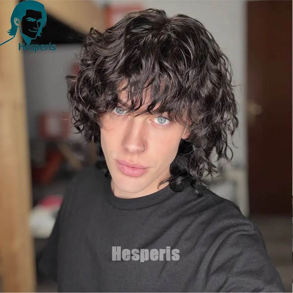 

Hesperis Черные Глубокие Волнистые Человеческие Волосы Мужские Парики Полная Голова 13x6 Парики Фронта Шнурка Для Мужчин Бесклеевые Предварительно Срезанные Волнистые Мужские Парики С Челкой