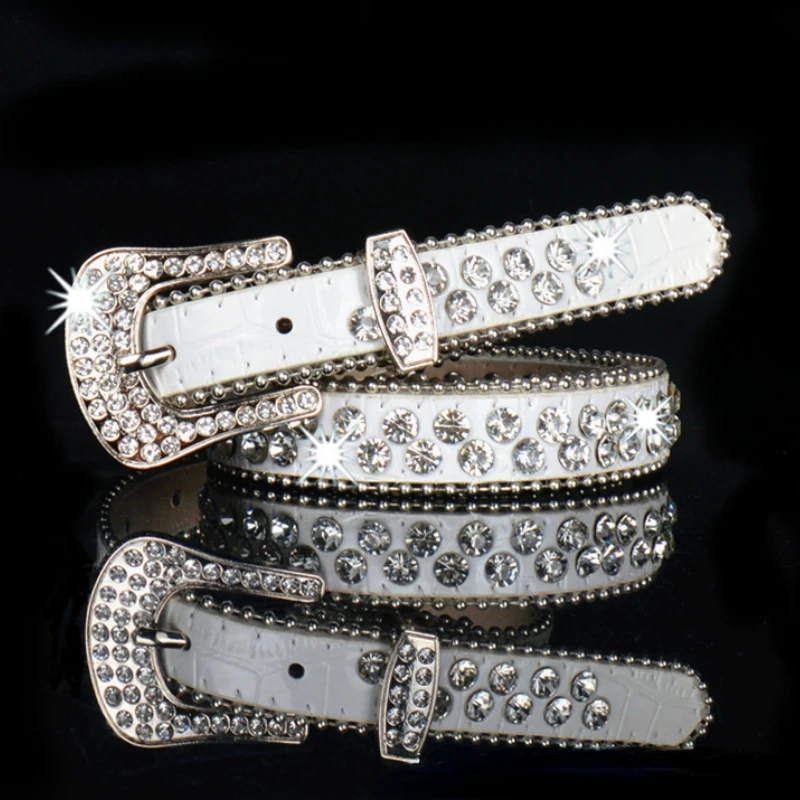 Luxury Rhinestone Inlaid Belt for Women Shiny High Fashion Side Beads Versatile Belts Gothic Style Thin Bb Belt 1.6cm2.6cm