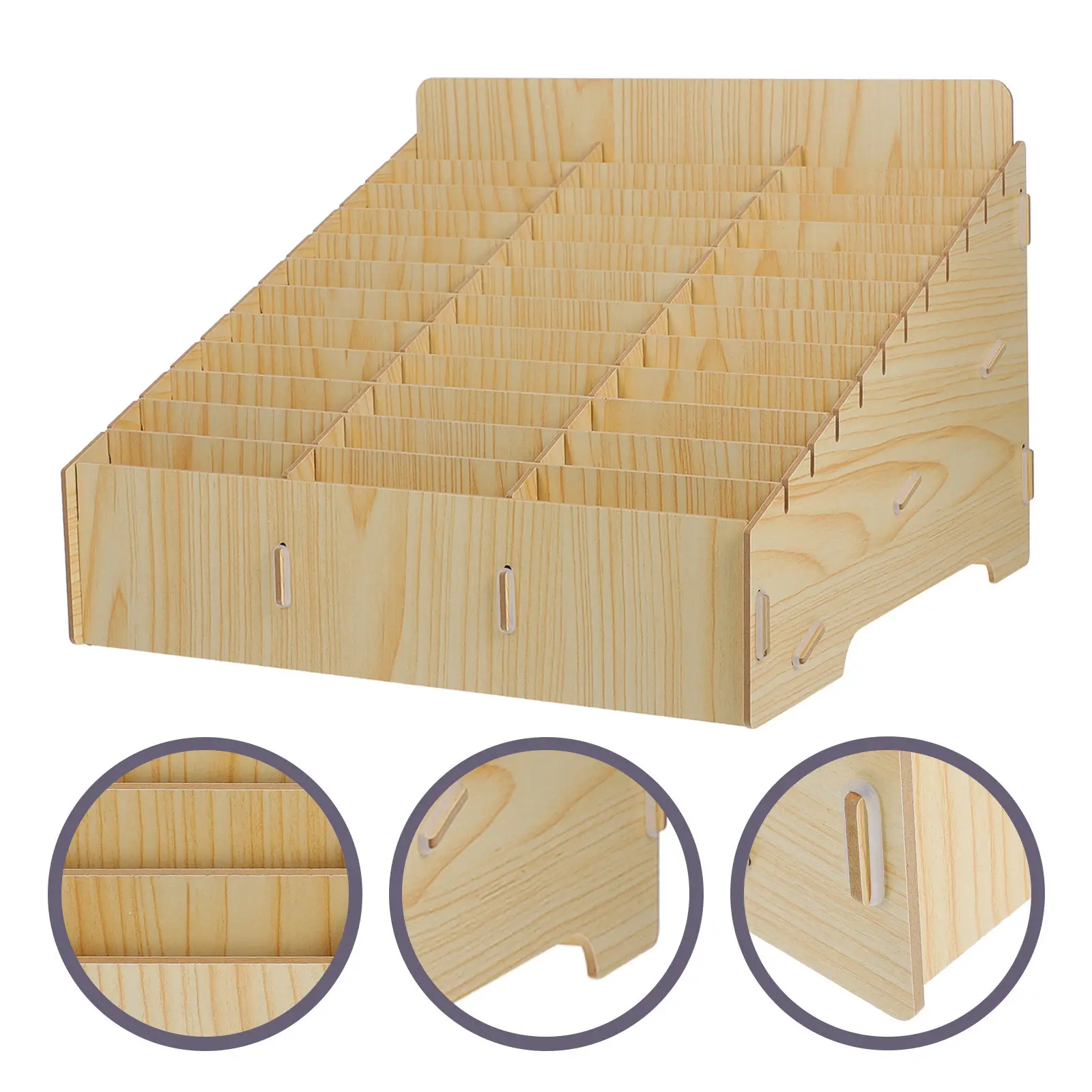 

Multi-Compartment Wooden Phone Display Box Smooth Polished Surface Desktop Cell Phone Holder for School Office Temporary Storage