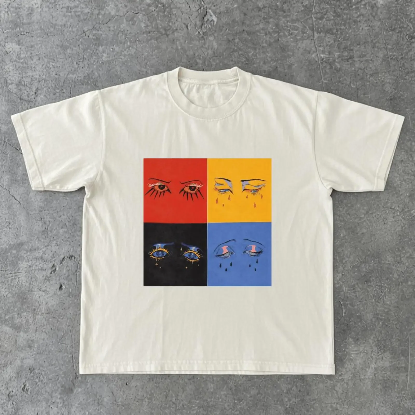 Vintage Emotional Crying Eyes T Shirt Moody Abstract Art Illustration Lover Casual Streetwear Top vintage Washed fashion