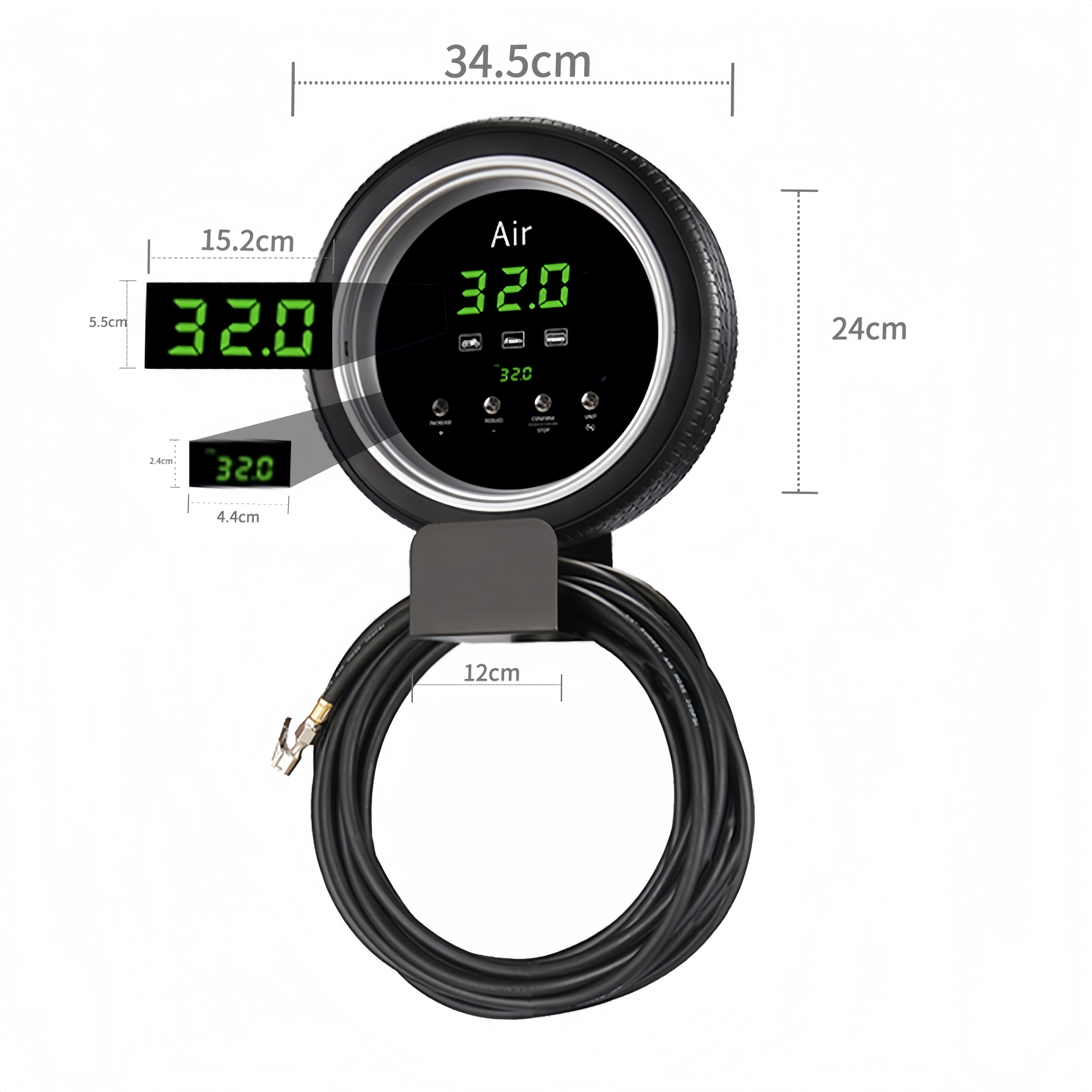 Electric Auto Truck Tire Inflator Wall-Mounted Automatic Tyre Pumping Machine Tire Pressure Monitor LED Digital Display Metal