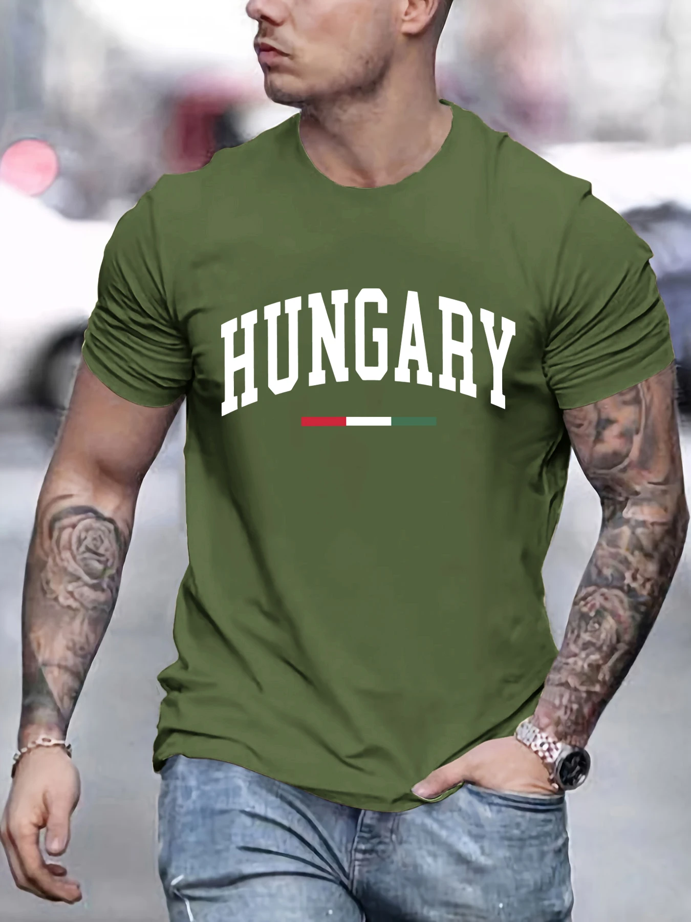 Ungarn Rot Weiß Grün Streifen Männer T-Shirt Hip Hop Oversize Kurzarm Kleidung Bequeme Oansatz Shirts Baumwolle Sommer Tops