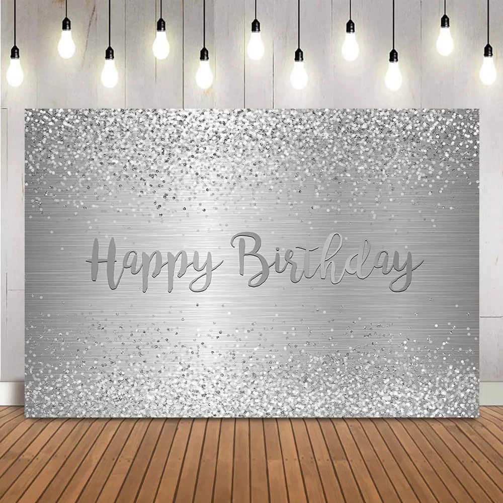 Sliver Glitter Backdrop for Photography Happy Birthday Party Decoration Adult Women Theme Background for Photoshoot Props Decor