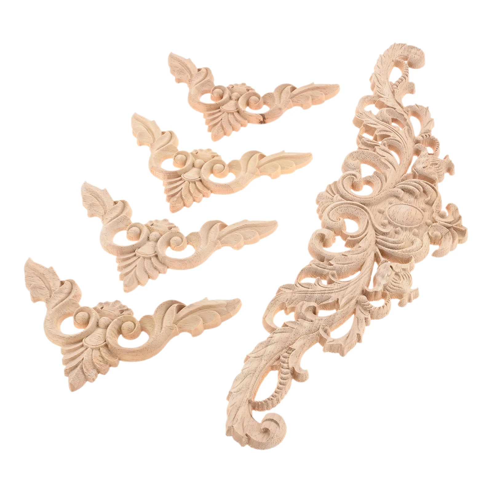 5pcs/1kit Wooden Decals Corner Appliques Cut Carved Flower Strip European Style Branch Decor Cabinet Door Wall Fireplace Bed - view 2