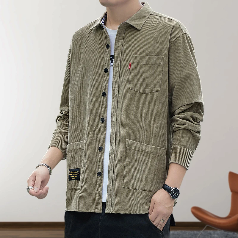 

New Men's Shirt Versatile Corduroy Long-Sleeve Shirt Men's 100% Cotton Workwear Jacket Fashionable Urban Loose Fit