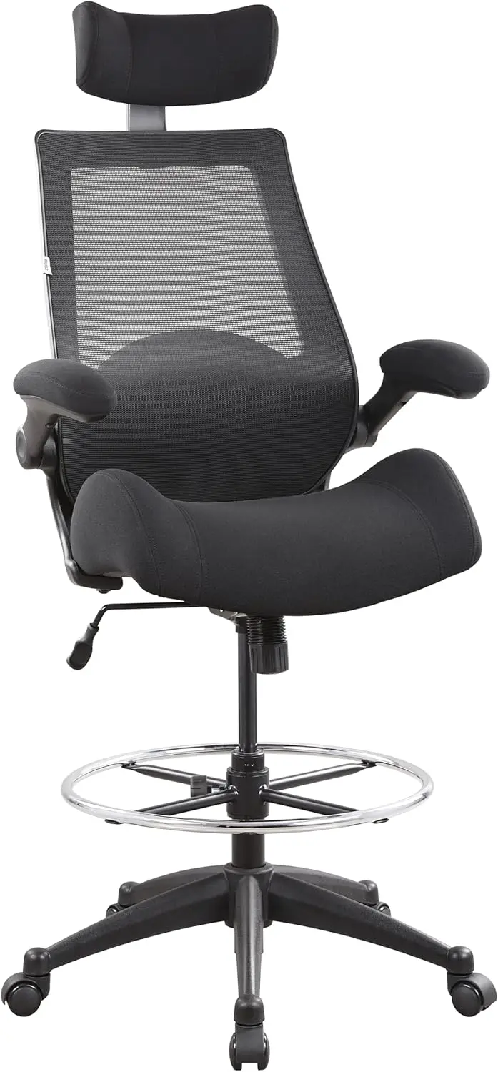 400lbs High-Back Drafting Chair Tall Office Chair with Flip-up Armrests Executive Ergonomic Computer Standing Desk Chair