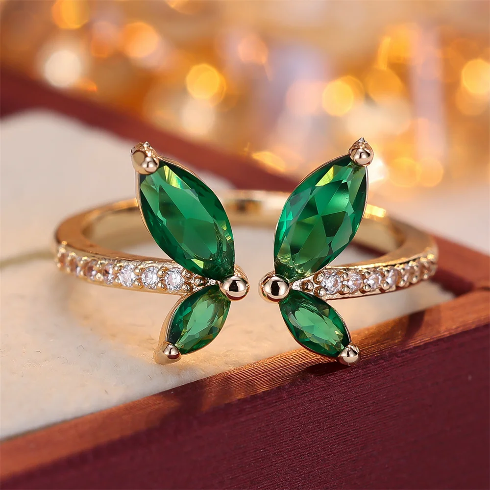 Anillos ajustables con alas de mariposa multicolor y circonitas para mujer, modernos, en color oro y plata, para boda, compromiso o promesa.