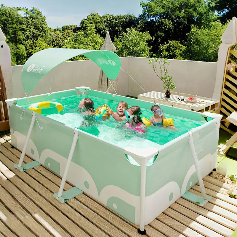 Piscina de Malla Gruesa Resistente, Sin Inflar, Sin Bomba, con Marco de Acero, Portátil, Cuadrada, para Niños y Familias, Fácil de Instalar en el Jardín o Patio Trasero