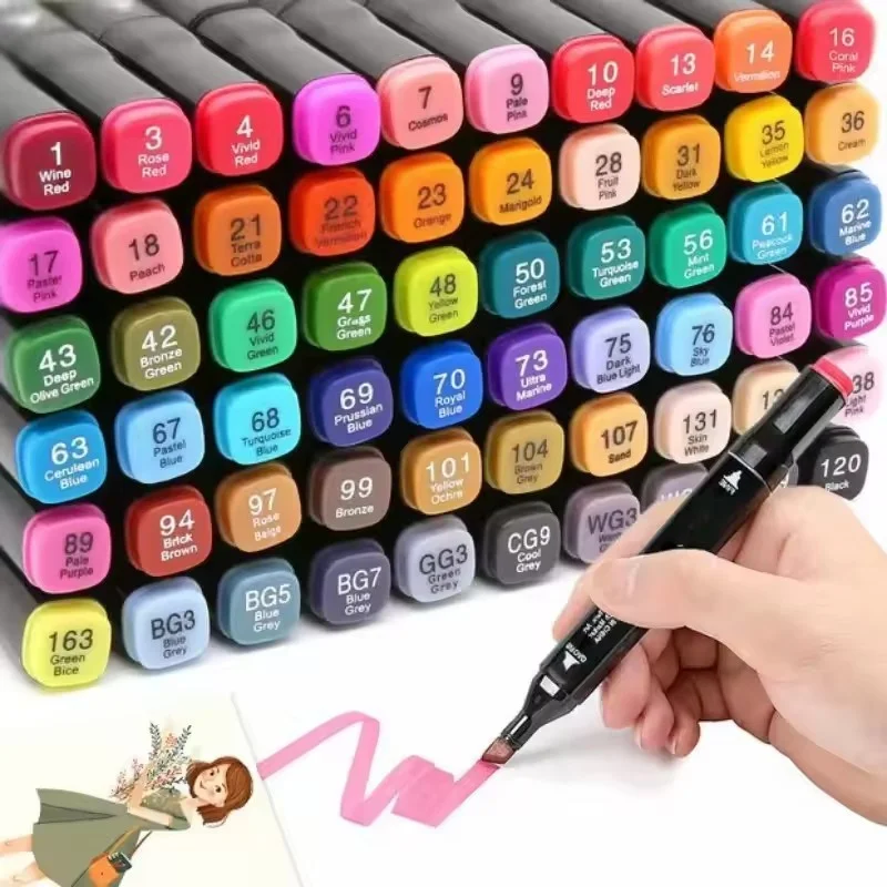 24-80 Color Double-Ended Oil-Based Art Markers Set | Fine & Broad Tips for Drawing, Sketching, Manga & Graffiti | School