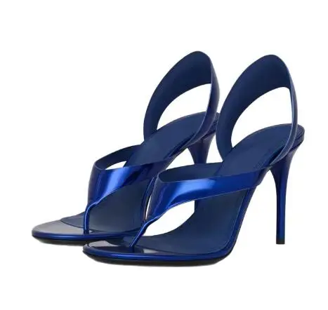 

Summer Ladies Royal Blue Black Pink leather Round Clip Toe Slingback High Heel Sandals Women Fashion Runway Party Dress Shoes