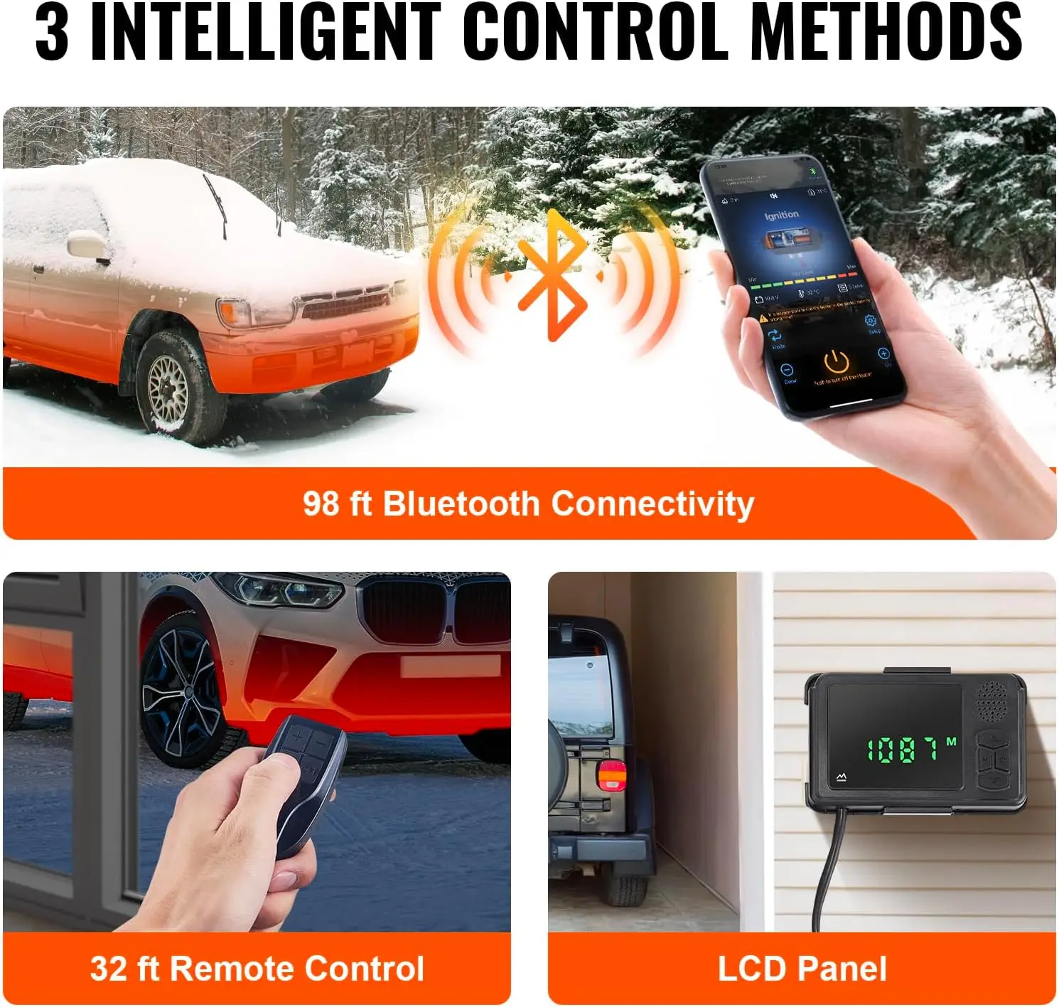 سخان ركن بقدرة 8 كيلو وات مع تطبيق بلوتوث وجهاز تحكم عن بعد، شاشة LCD، تعديل الارتفاع التلقائي حتى 18045 قدمًا، لتخييم مقطورة سيارات الدفع الرباعي