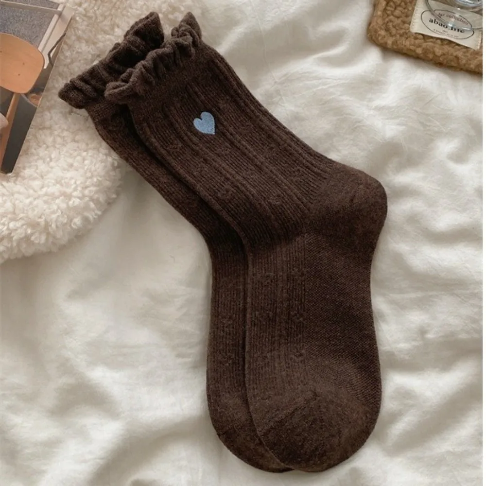 

Модные милые носки средней длины с рюшами, удобные толстые длинные носки, теплые носки, осень-зима