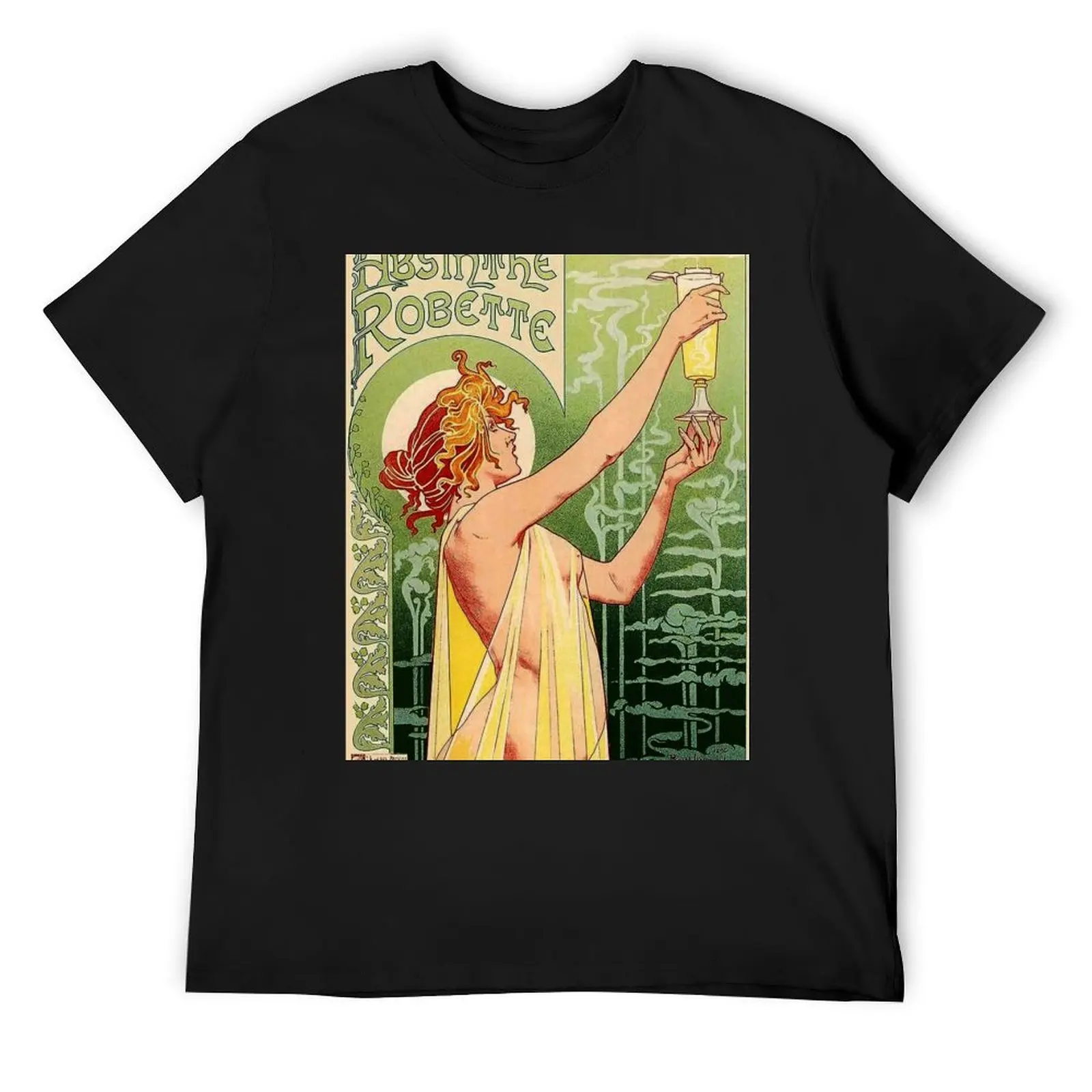 Alphonse Mucha, Absinthe Robette Vintage Alcohol Art Advert T-Shirt Blouse anime clothes kawaii clothes men graphic t shirts