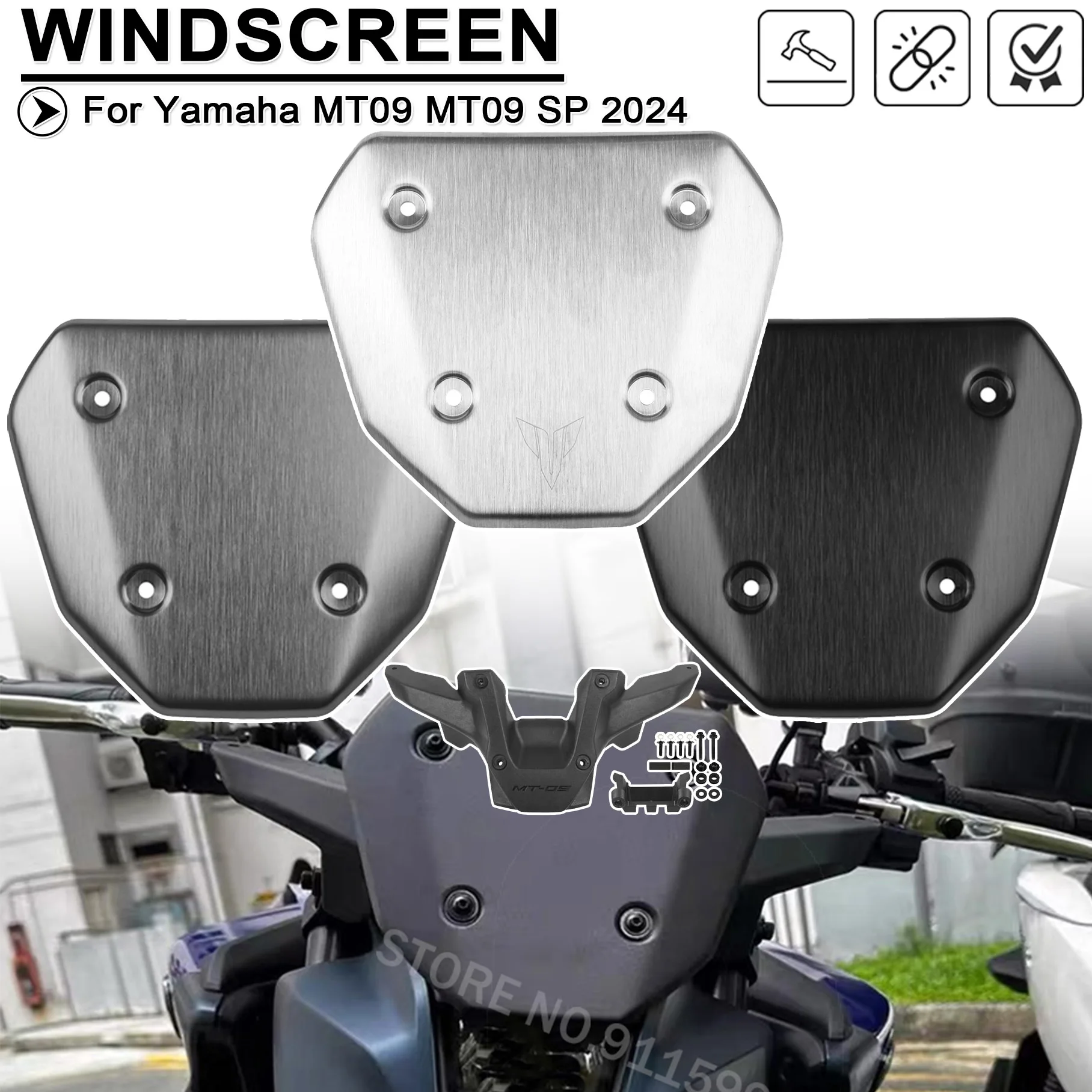 

Aluminum Motorcycle Front Windshield Deflector For Yamaha MT09 MT 09 MT09SP 2024 Windscreen Bracket Front Wind Fairing Screen