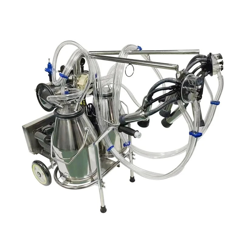 

Easy Working Mobile Vacuum Pumpt Typed Double Buckets Milking Machine For Cow Goat
